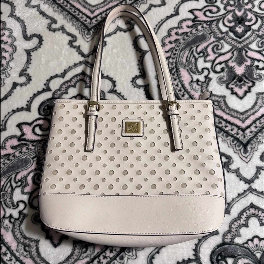 Anne Klein Beige Polka Dot Purse